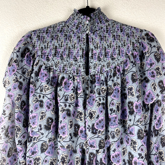 Cinq a Sept Drew Georgette Top Womens Small Floral Smocked Ruffle Romantic - Picture 13 of 16